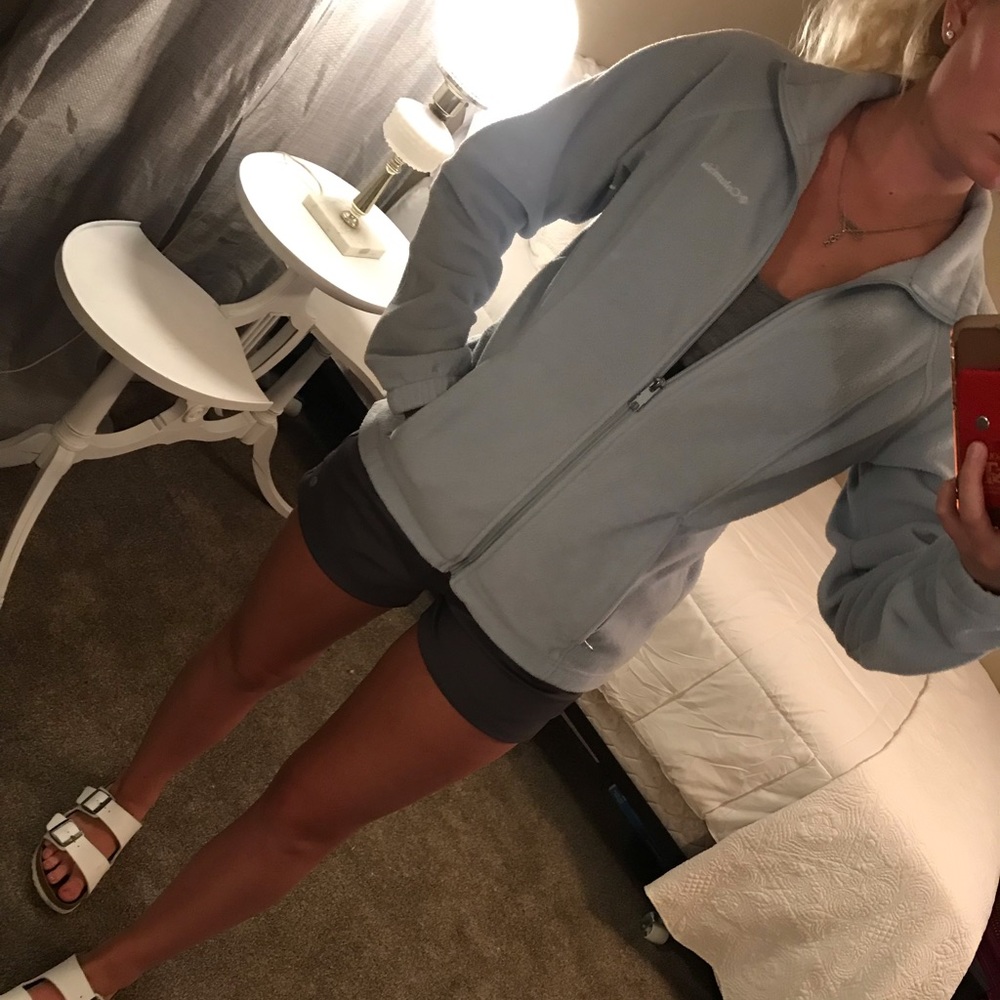 Light blue columbia fleece jacket. Super cozy.